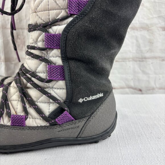 Columbia Girls Youth 1 Loveland White Purple Waterproof Winter Snow Boots - Picture 4 of 16